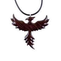Hand Carved Phoenix Necklace, Wooden Rising Phoenix Pendant for Men or Women, Wood Firebird Necklace, Fantasy Inspirational Jewelry