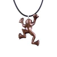 Hand Carved Wooden Frog Pendant Necklace, Animal Wood Jewelry Gift for Men or Women