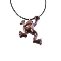 Hand Carved Wooden Frog Pendant Necklace, Animal Wood Jewelry Gift for Men or Women