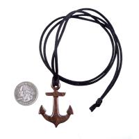 Hand Carved Wooden Anchor Pendant, Mens Wood Necklace, Handmade Nautical Jewelry Gift for Him