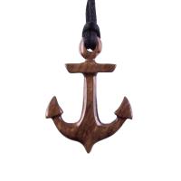 Hand Carved Wooden Anchor Pendant, Mens Wood Necklace, Handmade Nautical Jewelry Gift for Him