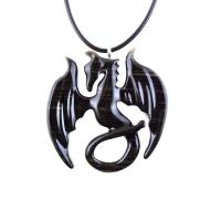 Dragon Necklace for Men Women, Hand Carved Wooden Dragon Pendant, Fantasy Wood Jewelry Gift for Her Him