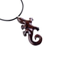 Wooden Lizard Pendant, Hand Carved Gecko Necklace, Salamander Charm, Reptile Wood Jewelry for Men or Women
