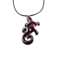 Wooden Lizard Pendant, Hand Carved Gecko Necklace, Salamander Charm, Reptile Wood Jewelry for Men or Women
