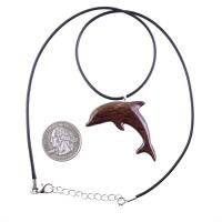 Hand Carved Dolphin Necklace, Wooden Dolphin Pendant for Men Women, Sea Animal Wood Jewelry, Nautical Gift for Him Her