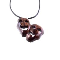 Hand Carved Comedy Tragedy Mask Necklace, Wooden Mask Pendant, Drama Necklace for Men or Women, Theatre Wood Jewelry