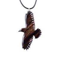 Hand Carved Raven Necklace, Wooden Crow Pendant, Totem Wood Bird Jewelry One of a Kind Gift for Men Women