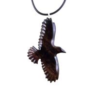 Hand Carved Raven Necklace, Wooden Crow Pendant, Totem Wood Bird Jewelry One of a Kind Gift for Men Women