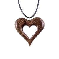 Wood Heart Necklace, Hand Carved Wooden Heart Pendant, 5th Anniversary Gift for Her, One of a Kind Wood Jewelry