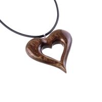 Wood Heart Necklace, Hand Carved Wooden Heart Pendant, 5th Anniversary Gift for Her, One of a Kind Wood Jewelry