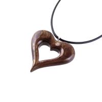 Wood Heart Necklace, Hand Carved Wooden Heart Pendant, 5th Anniversary Gift for Her, One of a Kind Wood Jewelry