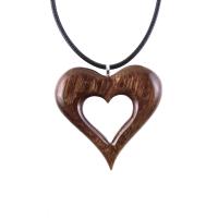 Wood Heart Necklace, Hand Carved Wooden Heart Pendant, 5th Anniversary Gift for Her, One of a Kind Wood Jewelry