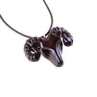 Hand Carved Wooden Ram Pendant Necklace, Handmade Animal Aries Wood Jewelry, One-of-a-kind Gift for Him