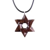 Hand Carved Wooden Star of David Pendant, Jewish Star Necklace for Men or Women, Wood Jewish Jewelry
