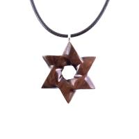 Hand Carved Wooden Star of David Pendant, Jewish Star Necklace for Men or Women, Wood Jewish Jewelry