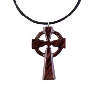 Wooden Celtic Cross Pendant, Hand Carved Celtic Cross Necklace, Wood Cross Necklace Gift for Him, Irish Christian Jewelry