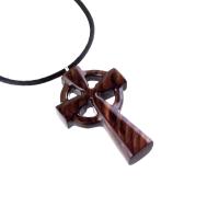 Wooden Celtic Cross Pendant, Hand Carved Celtic Cross Necklace, Wood Cross Necklace Gift for Him, Irish Christian Jewelry