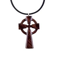 Wooden Celtic Cross Pendant, Hand Carved Celtic Cross Necklace, Wood Cross Necklace Gift for Him, Irish Christian Jewelry