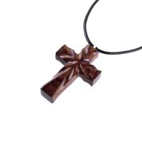 Wood Cross Necklace, Hand Carved Wooden Cross Pendant, Christian Jewelry, One of a Kind Gift for Him Her