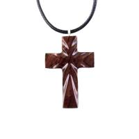 Wood Cross Necklace, Hand Carved Wooden Cross Pendant, Christian Jewelry, One of a Kind Gift for Him Her