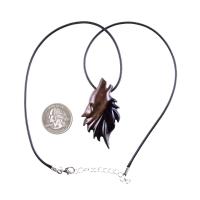 Wolf Wooden Necklace, Hand Carved Wood Wolf Head Pendant, Spirit Animal Totem, Woodland Jewelry in Black with Brown Streaks