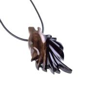 Wolf Wooden Necklace, Hand Carved Wood Wolf Head Pendant, Spirit Animal Totem, Woodland Jewelry in Black with Brown Streaks
