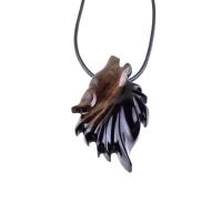 Wolf Wooden Necklace, Hand Carved Wood Wolf Head Pendant, Spirit Animal Totem, Woodland Jewelry in Black with Brown Streaks