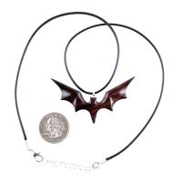 Hand Carved Bat Necklace, Wooden Bat Pendant, Totem Spirit Animal Handmade Wood Jewelry for Men Women