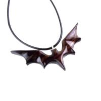 Hand Carved Bat Necklace, Wooden Bat Pendant, Totem Spirit Animal Handmade Wood Jewelry for Men Women
