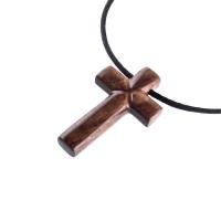 Wooden Cross Necklace, Hand Carved Cross Pendant, Mens Christian Wood Jewelry, One of a Kind Gift for Him