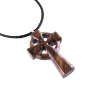 Celtic Cross Pendant, Hand Carved Wood Cross Necklace, Irish Mens Wooden Christian Jewelry, One of a Kind Gift for Him