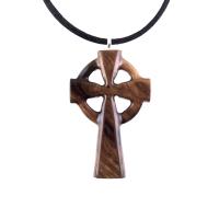 Celtic Cross Pendant, Hand Carved Wood Cross Necklace, Irish Mens Wooden Christian Jewelry, One of a Kind Gift for Him