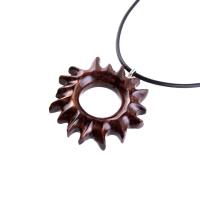Hand Carved Sun Wooden Necklace, Celestial Sunburst Pendant, Solar Eclipse Wood Jewelry