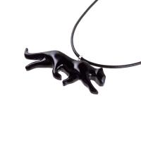 Black Jaguar Panther Necklace, Hand Carved Wooden Panther Pendant, Totem Spirit Animal Wood Jewelry