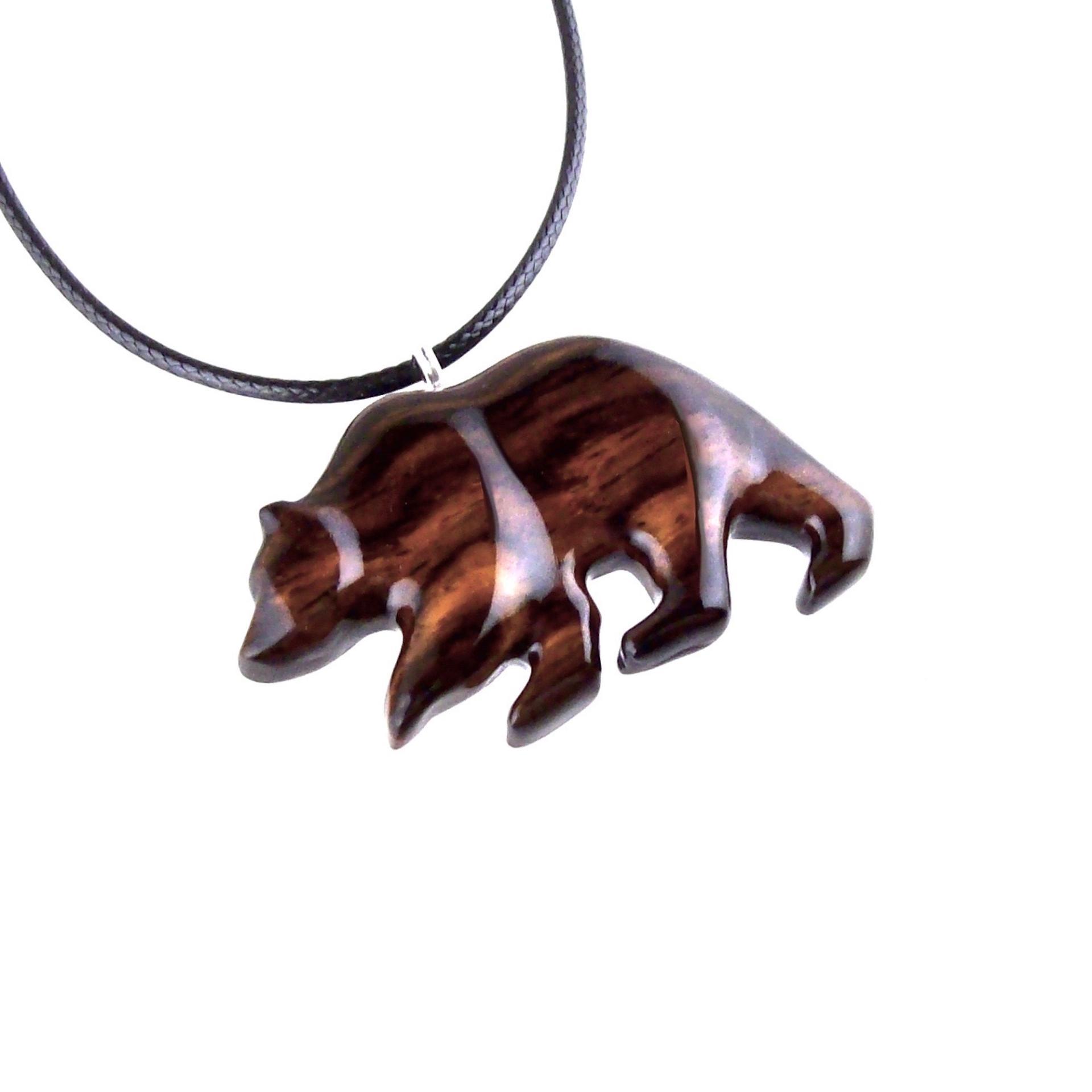 Wood Bear Necklace, Hand Carved Wooden Grizzly Bear Pendant for Men or Women, Spirit Animal Totem Jewelry Gift for Him Her