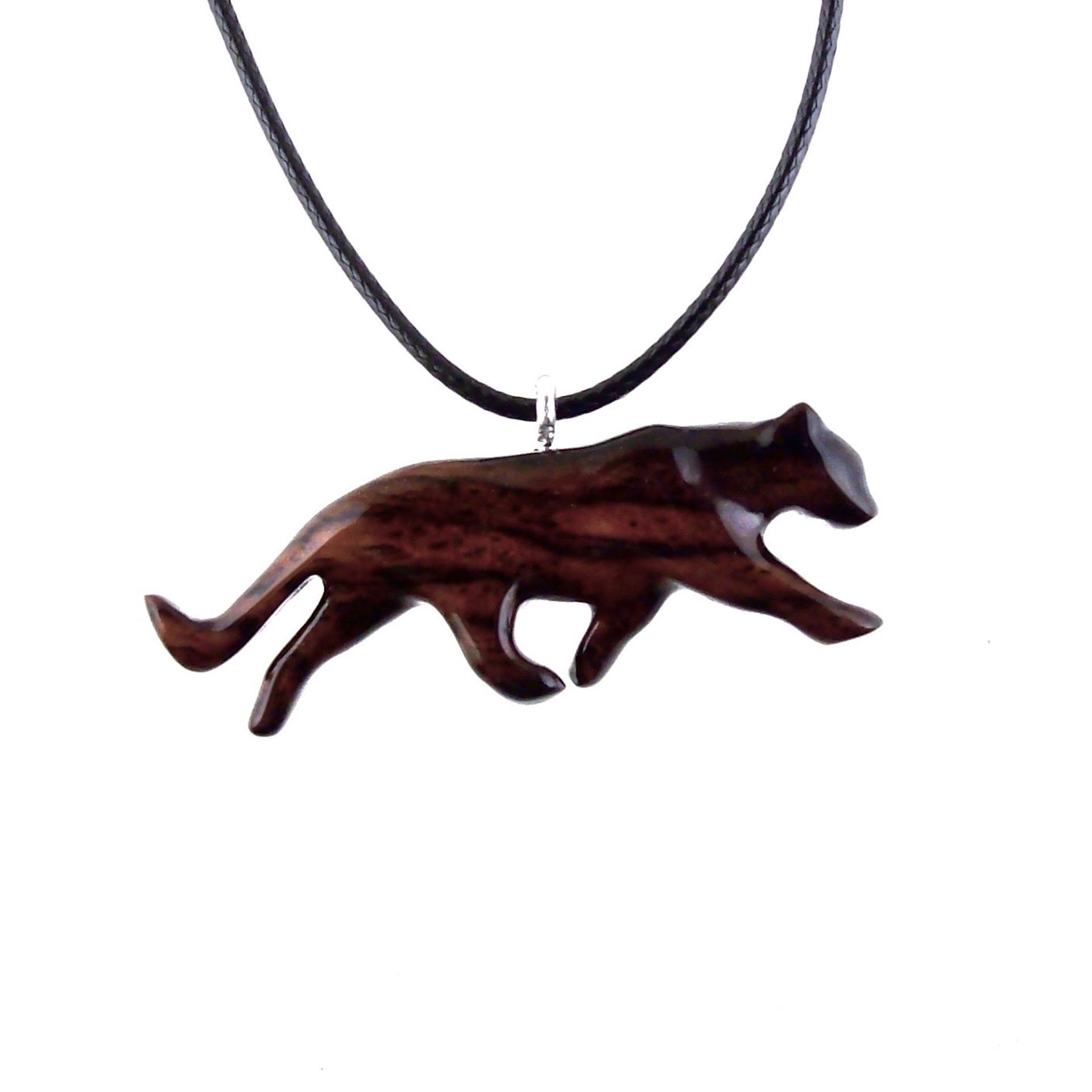 Hand Carved Puma Pendant, Wooden Panther Necklace, Cougar, Mountain Lion, Big Cat Animal Wood Jewelry for Men or Women, Gift for Him Her