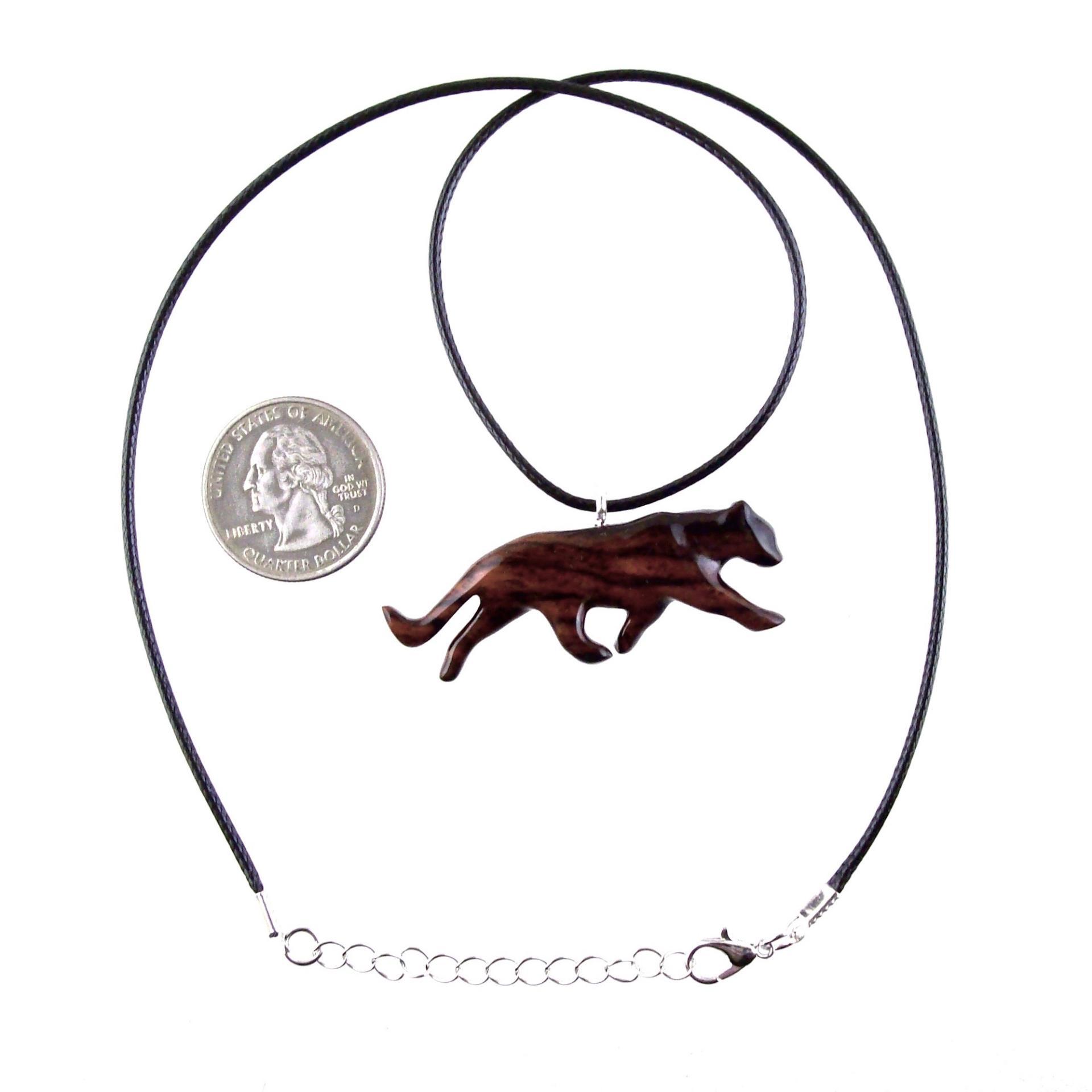 Hand Carved Puma Pendant, Wooden Panther Necklace, Cougar, Mountain Lion, Big Cat Animal Wood Jewelry for Men or Women, Gift for Him Her