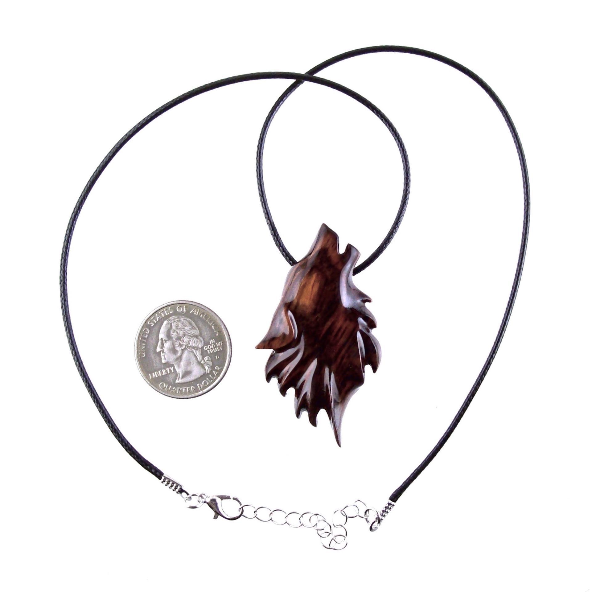 Carved Wolf Pendant, Wooden Wolf Necklace, Spirit Animal Totem, Handmade Wood Jewelry for Men or Women, One of a Kind Gift