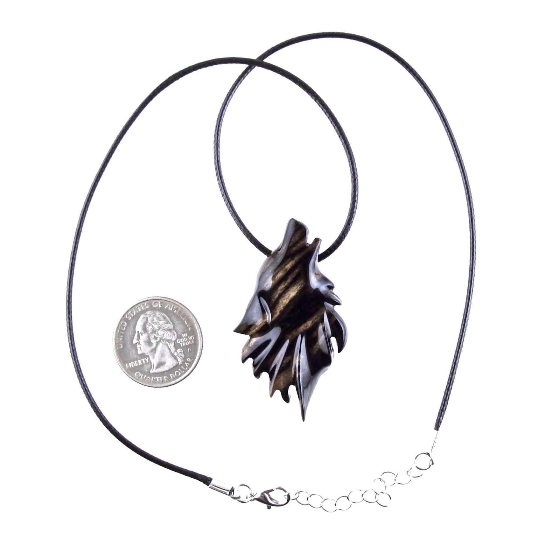 Wolf Necklace, Hand Carved Wooden Wolf Pendant for Men or Women, Spirit Animal Totem Woodland Jewelry