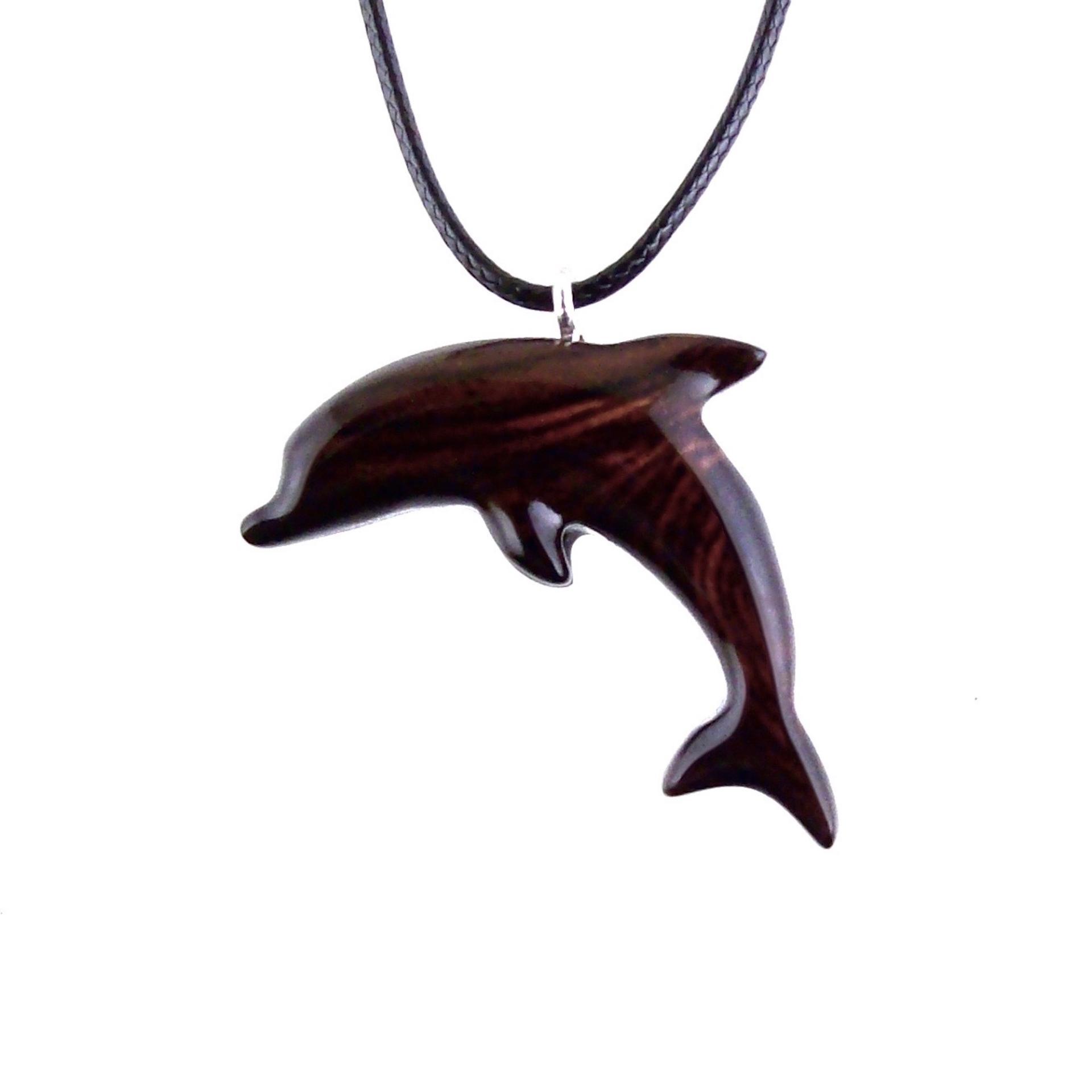 Wooden Dolphin Pendant, Hand Carved Dolphin Necklace, Sea Animal Necklace, Nautical Wood Jewelry for Men or Women