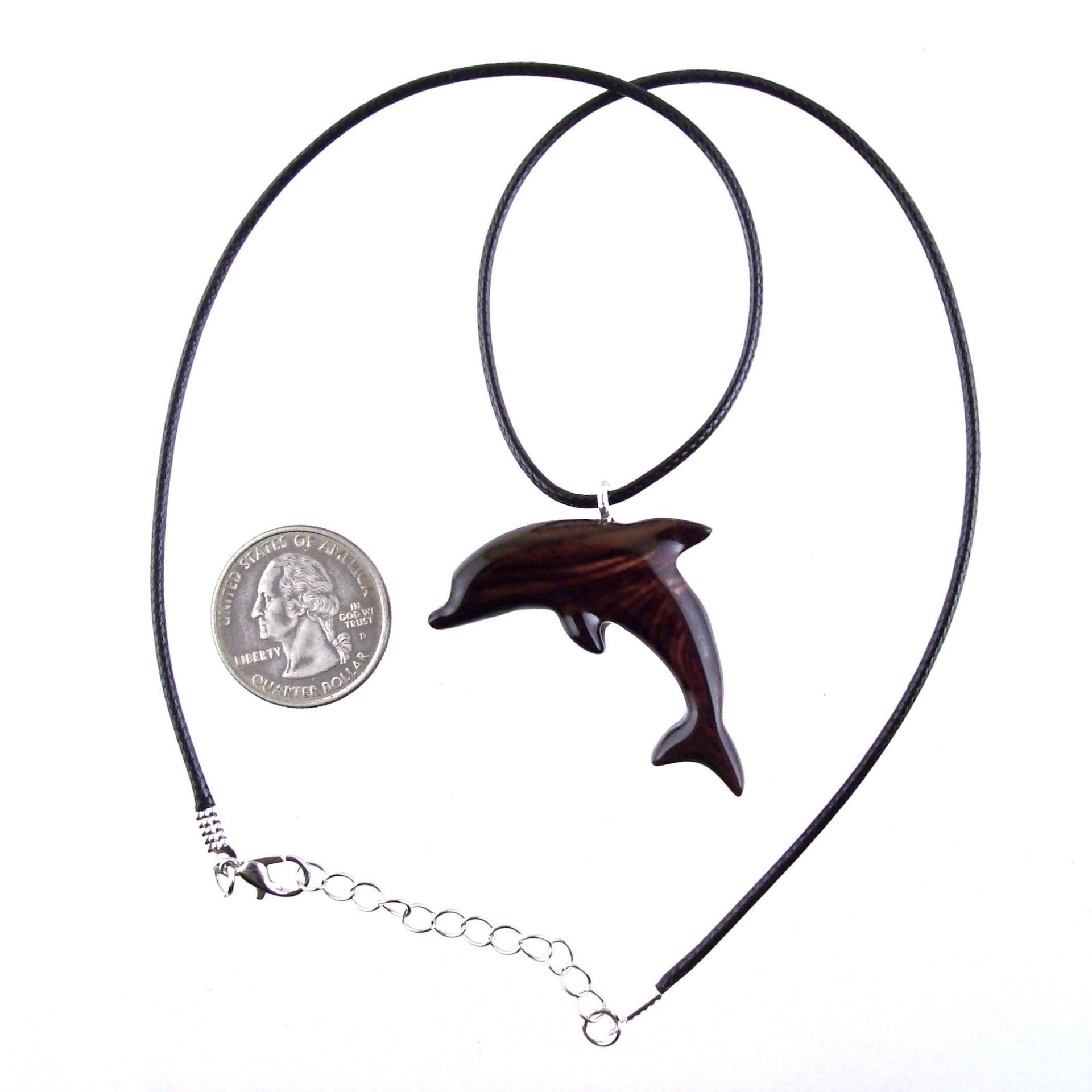 Wooden Dolphin Pendant, Hand Carved Dolphin Necklace, Sea Animal Necklace, Nautical Wood Jewelry for Men or Women