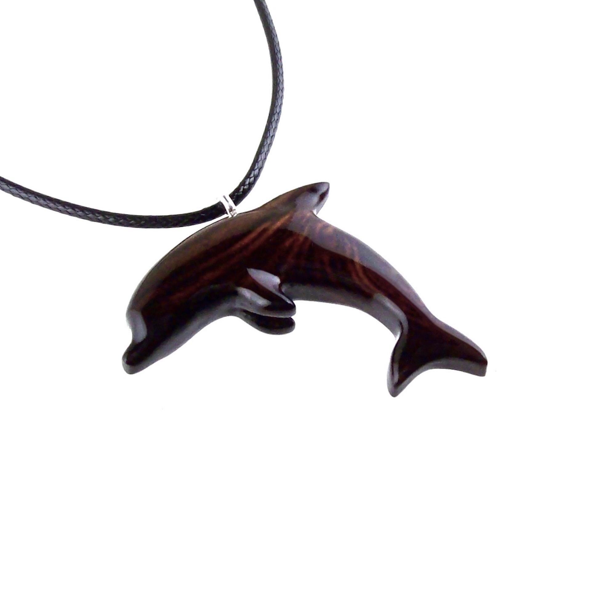 Wooden Dolphin Pendant, Hand Carved Dolphin Necklace, Sea Animal Necklace, Nautical Wood Jewelry for Men or Women