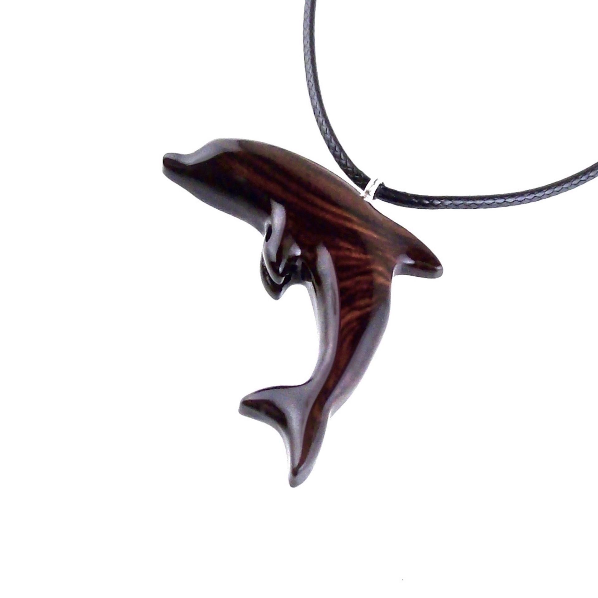 Wooden Dolphin Pendant, Hand Carved Dolphin Necklace, Sea Animal Necklace, Nautical Wood Jewelry for Men or Women