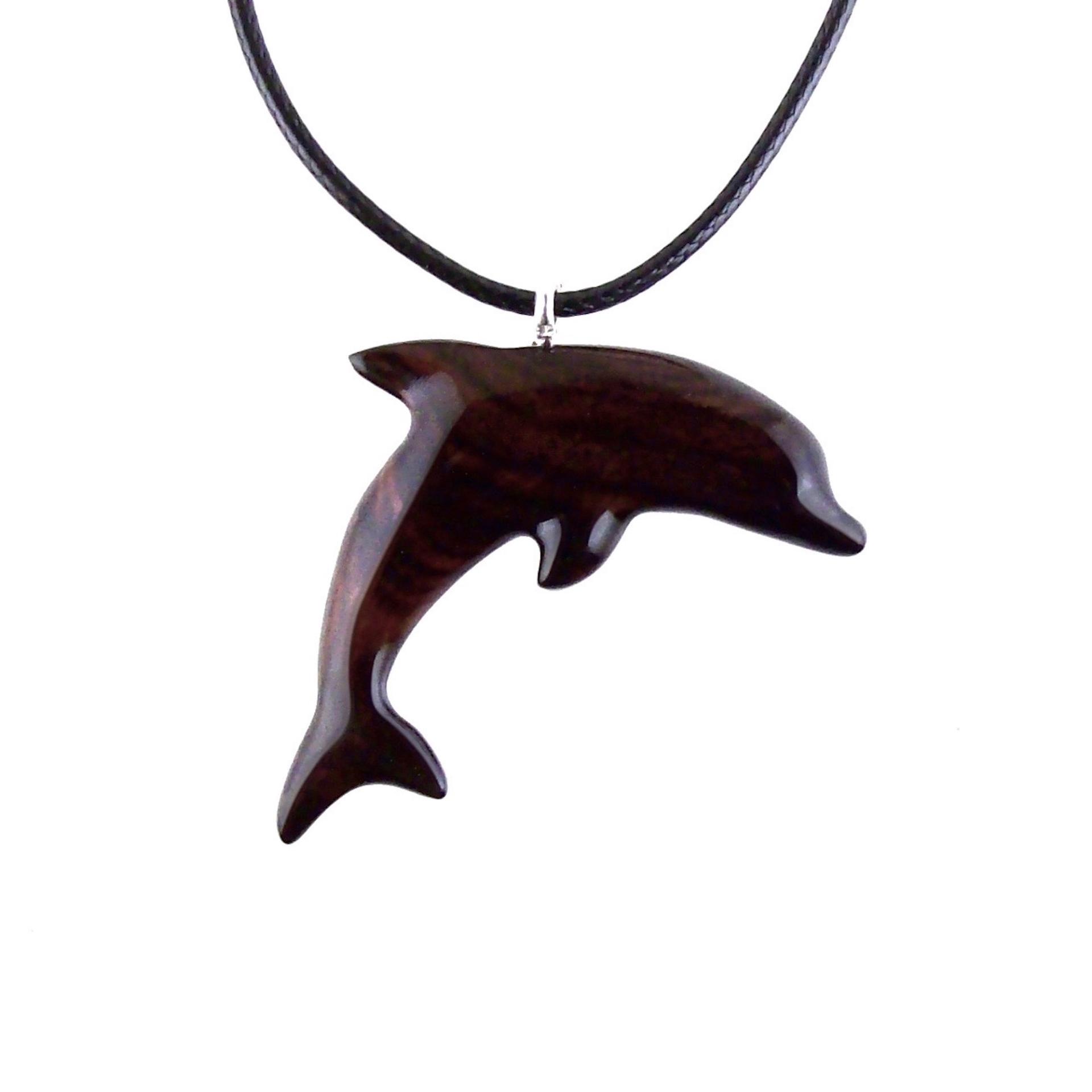 Wooden Dolphin Pendant, Hand Carved Dolphin Necklace, Sea Animal Necklace, Nautical Wood Jewelry for Men or Women
