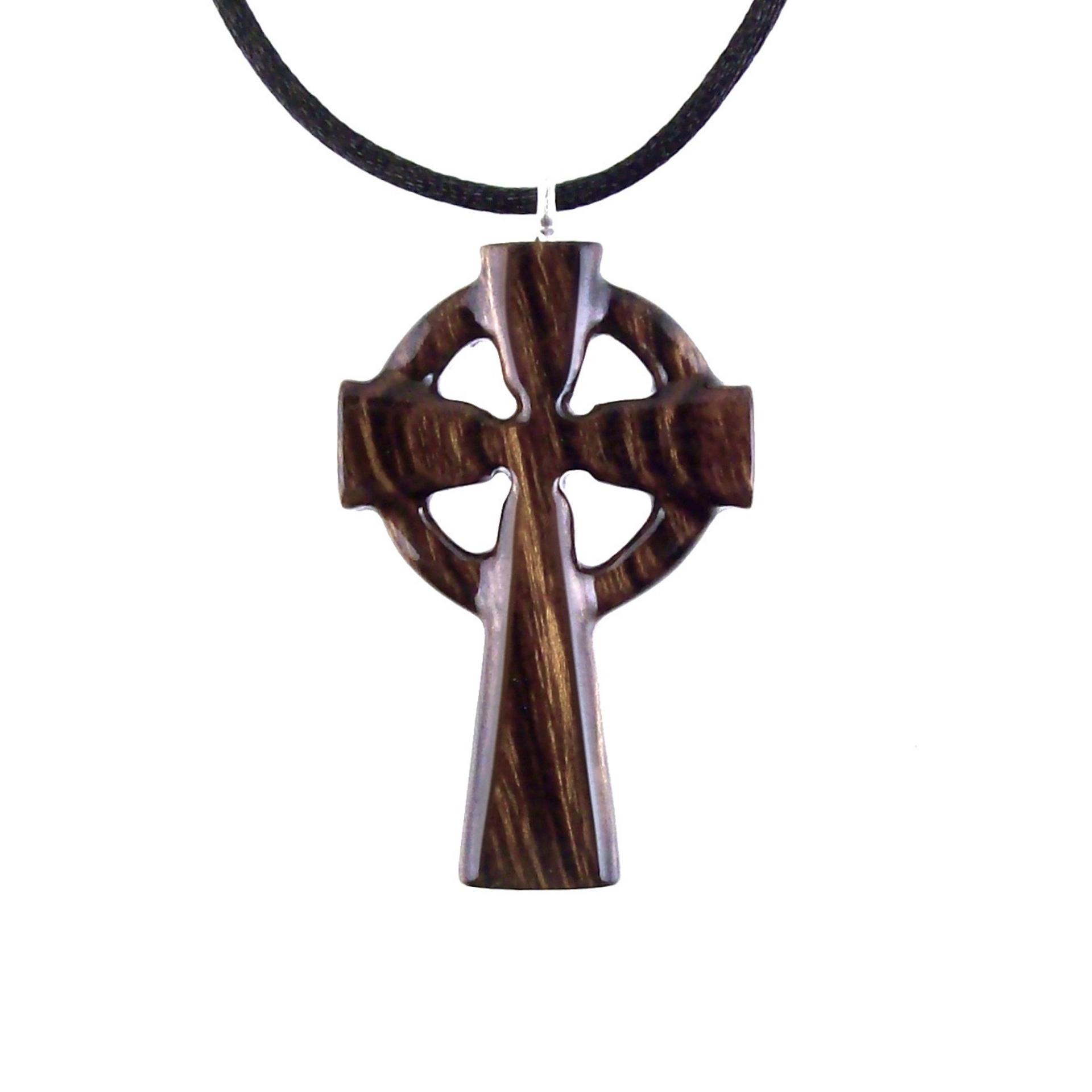 Celtic Cross Pendant, Hand Carved Wood Cross Necklace, Irish Mens Wooden Christian Jewelry, One of a Kind Gift for Him
