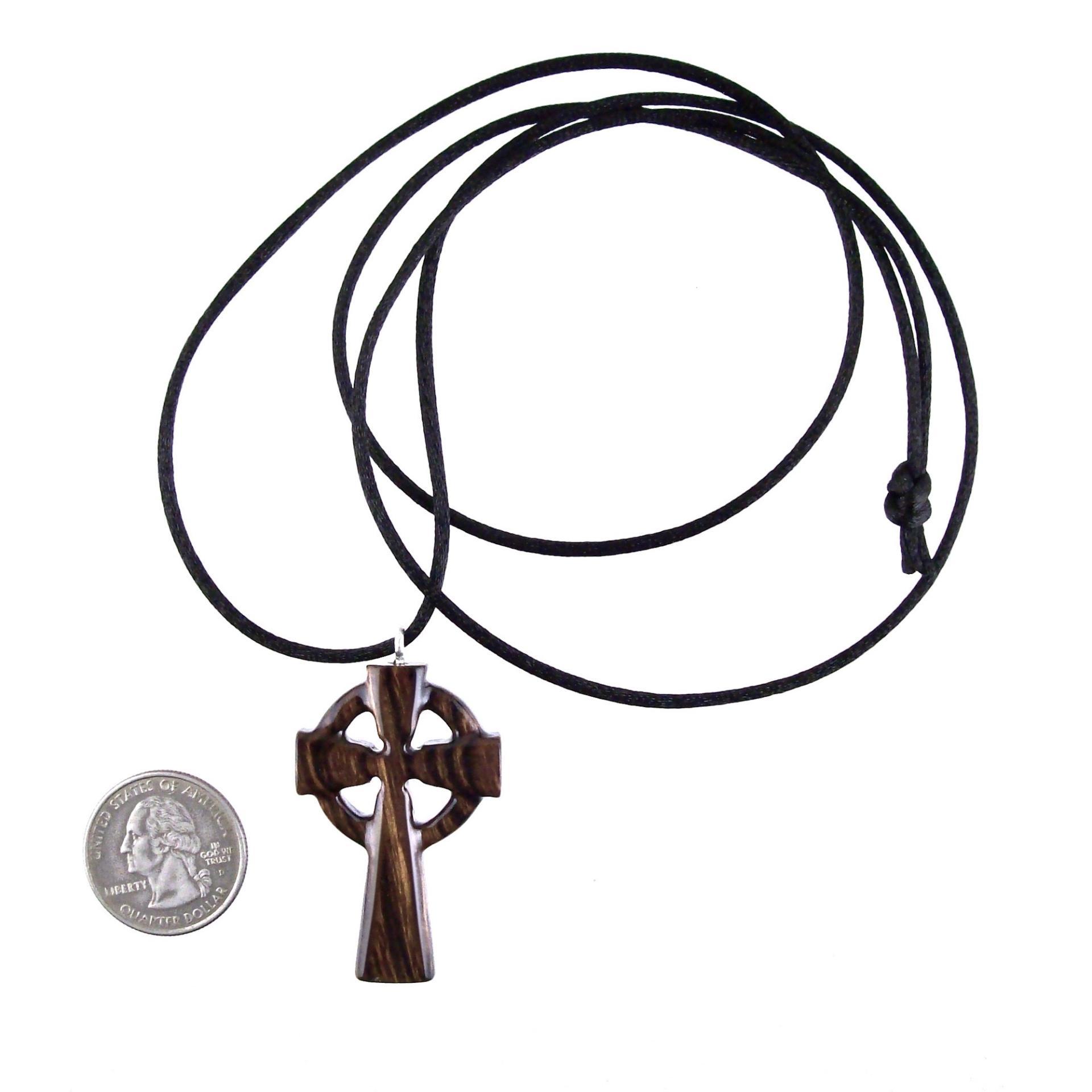 Celtic Cross Pendant, Hand Carved Wood Cross Necklace, Irish Mens Wooden Christian Jewelry, One of a Kind Gift for Him