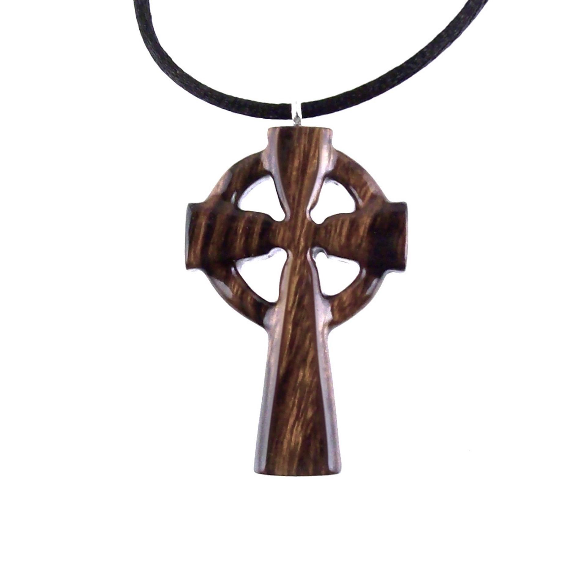 Celtic Cross Pendant, Hand Carved Wood Cross Necklace, Irish Mens Wooden Christian Jewelry, One of a Kind Gift for Him
