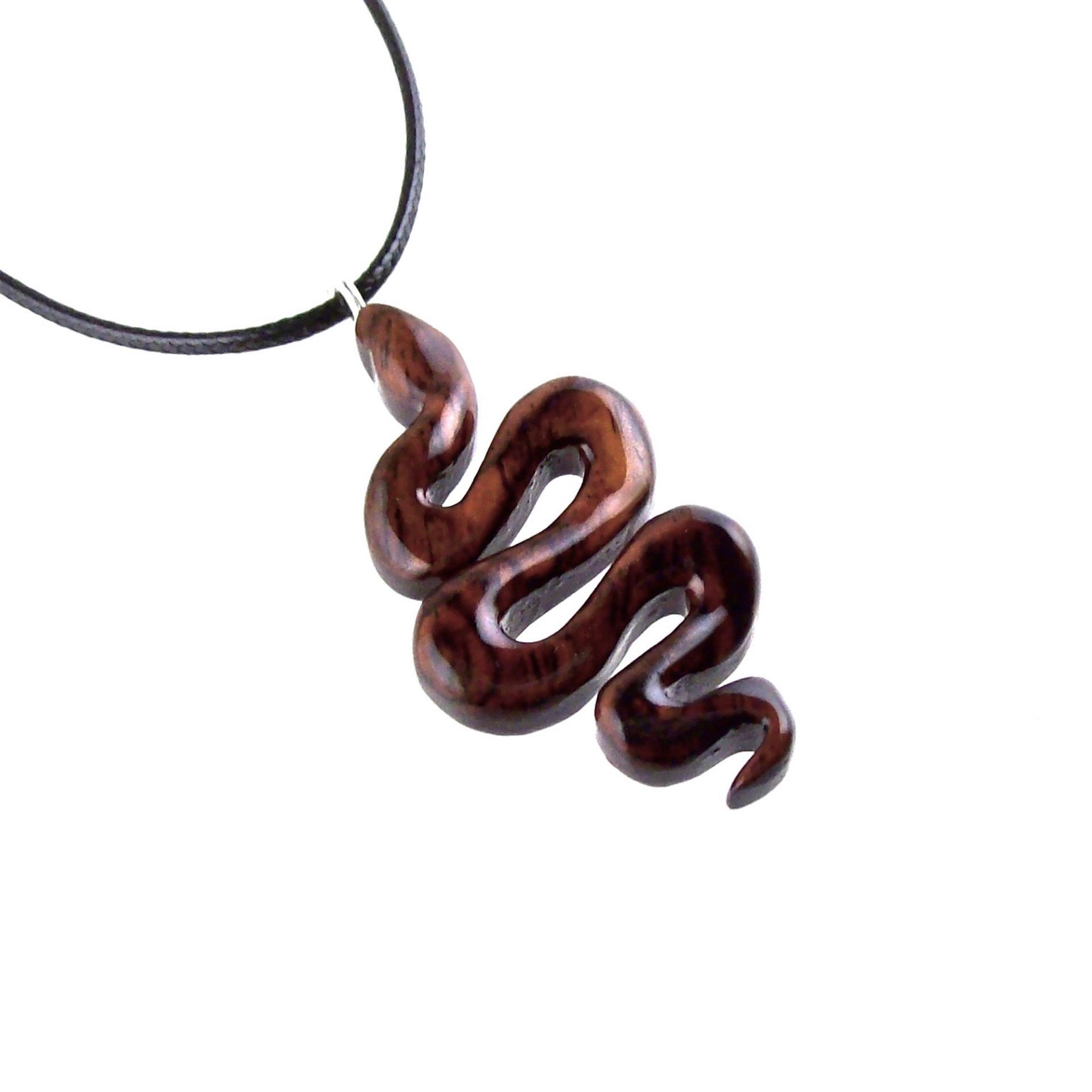 Snake Necklace for Men or Women, Hand Carved Wooden Snake Pendant, Wood Serpent Necklace, Totem Reptile Jewelry