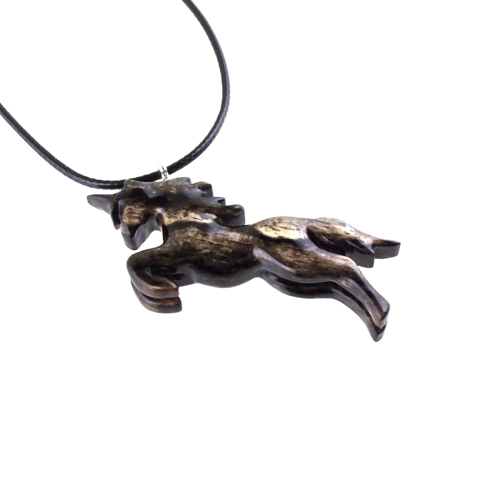 Hand Carved Wooden Unicorn Pendant Necklace, Fantasy Animal Wood Jewelry, One of a Kind Handmade Gift for Her Him