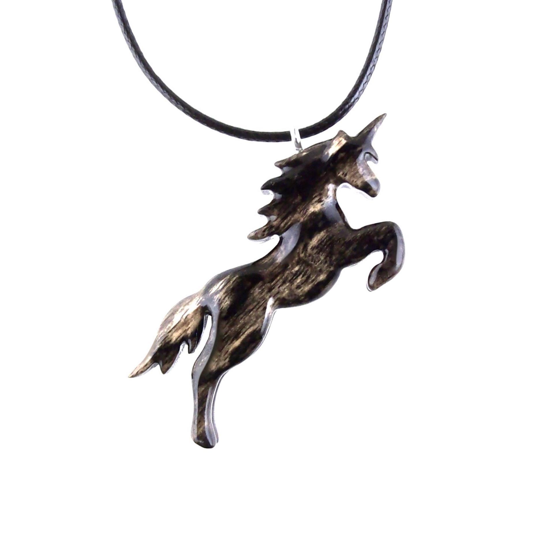 Hand Carved Wooden Unicorn Pendant Necklace, Fantasy Animal Wood Jewelry, One of a Kind Handmade Gift for Her Him